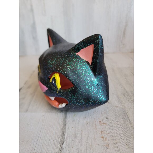 Vintage ceramic black cat face tea light holder candle Halloween - Picture 5 of 10